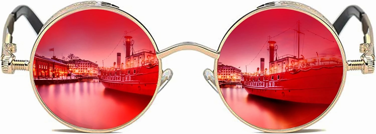 ROCKNIGHT Gothic Steampunk Round Polarized UV400 Protection Sunglasses Unisex Street Outdoor 48mm