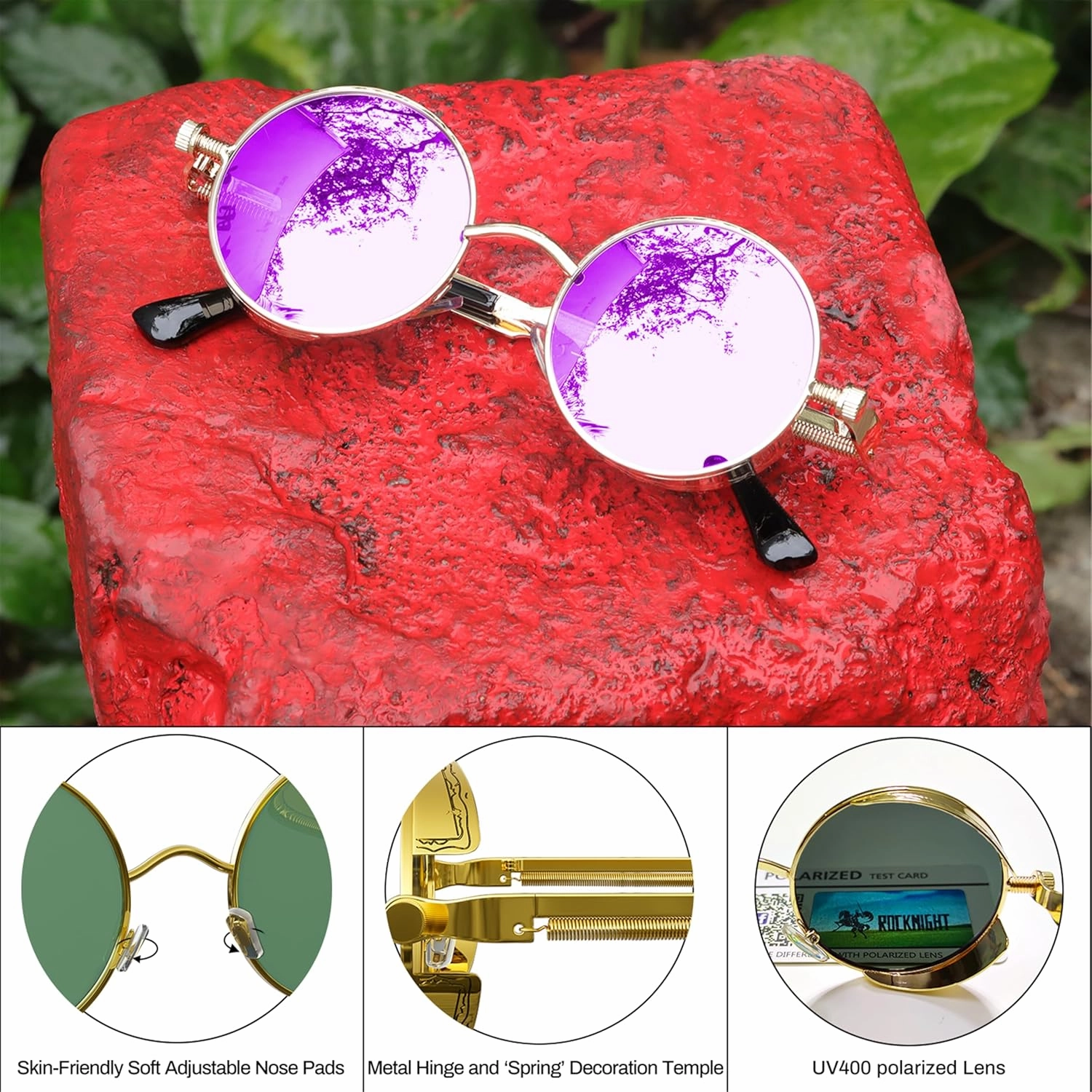 ROCKNIGHT Gothic Steampunk Round Polarized UV400 Protection Sunglasses Unisex Street Outdoor 48mm