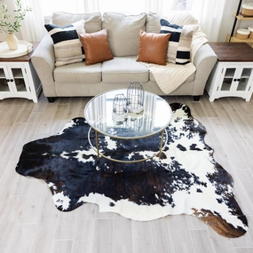 rodeo Genuine Cowhide Rug - Dark Tricolor Leather Hide for Living Room, Bedroom, Western Home Decor - Natural 5'x7' Real Cowhide Area Rug - Premium Large Size Cowhide Rugs