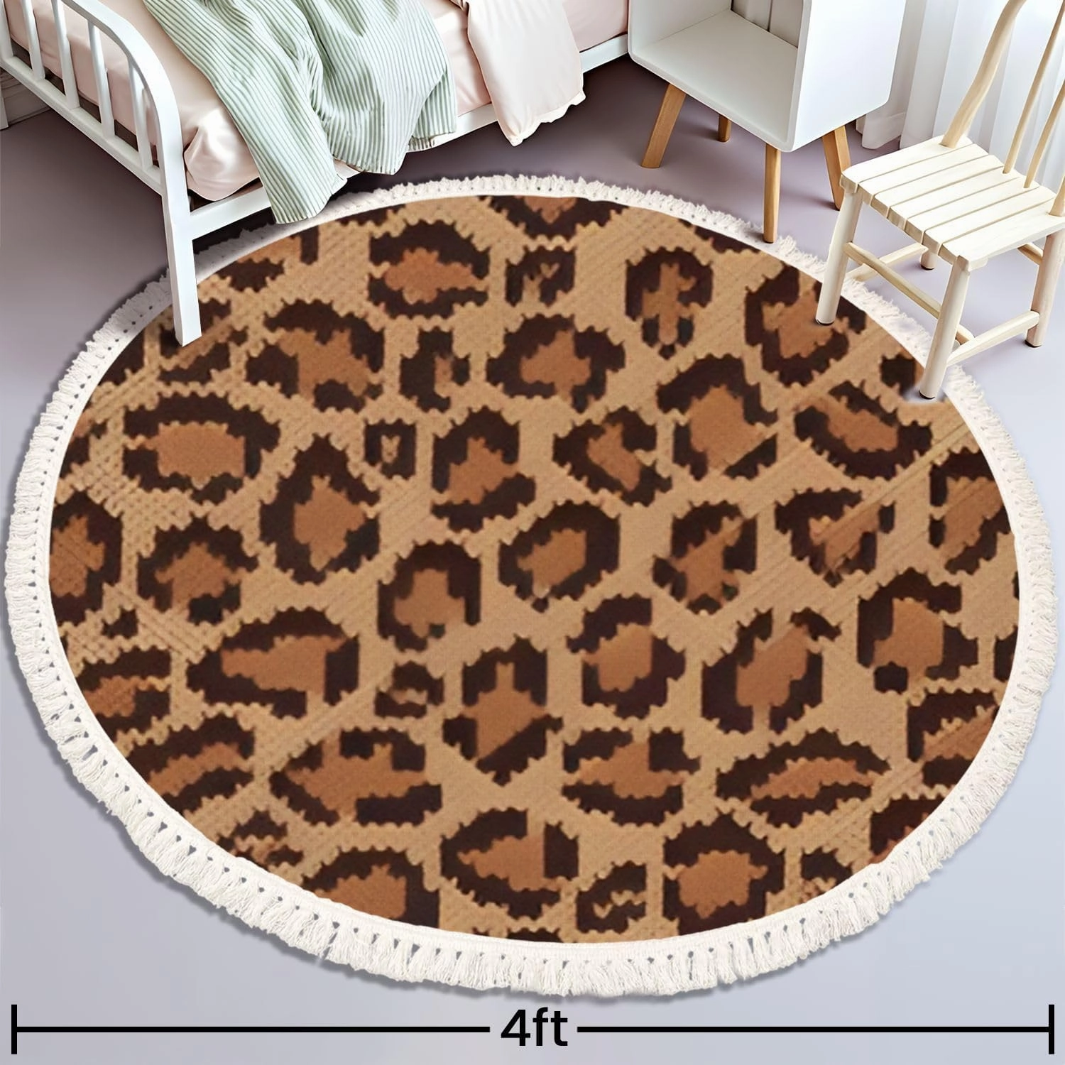 Round Rugs Leopard Jacquard Knitted Seamless Pattern Winter for Knitwear Print Boho Area Rug Linen and Cotton Carpet Meditation Rug Washable Hallway Runner Mat Accent Rugs for Bedroom Nursery 4ft