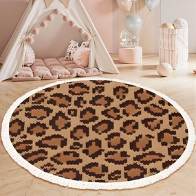 Round Rugs Leopard Jacquard Knitted Seamless Pattern Winter for Knitwear Print Boho Area Rug Linen and Cotton Carpet Meditation Rug Washable Hallway Runner Mat Accent Rugs for Bedroom Nursery 4ft
