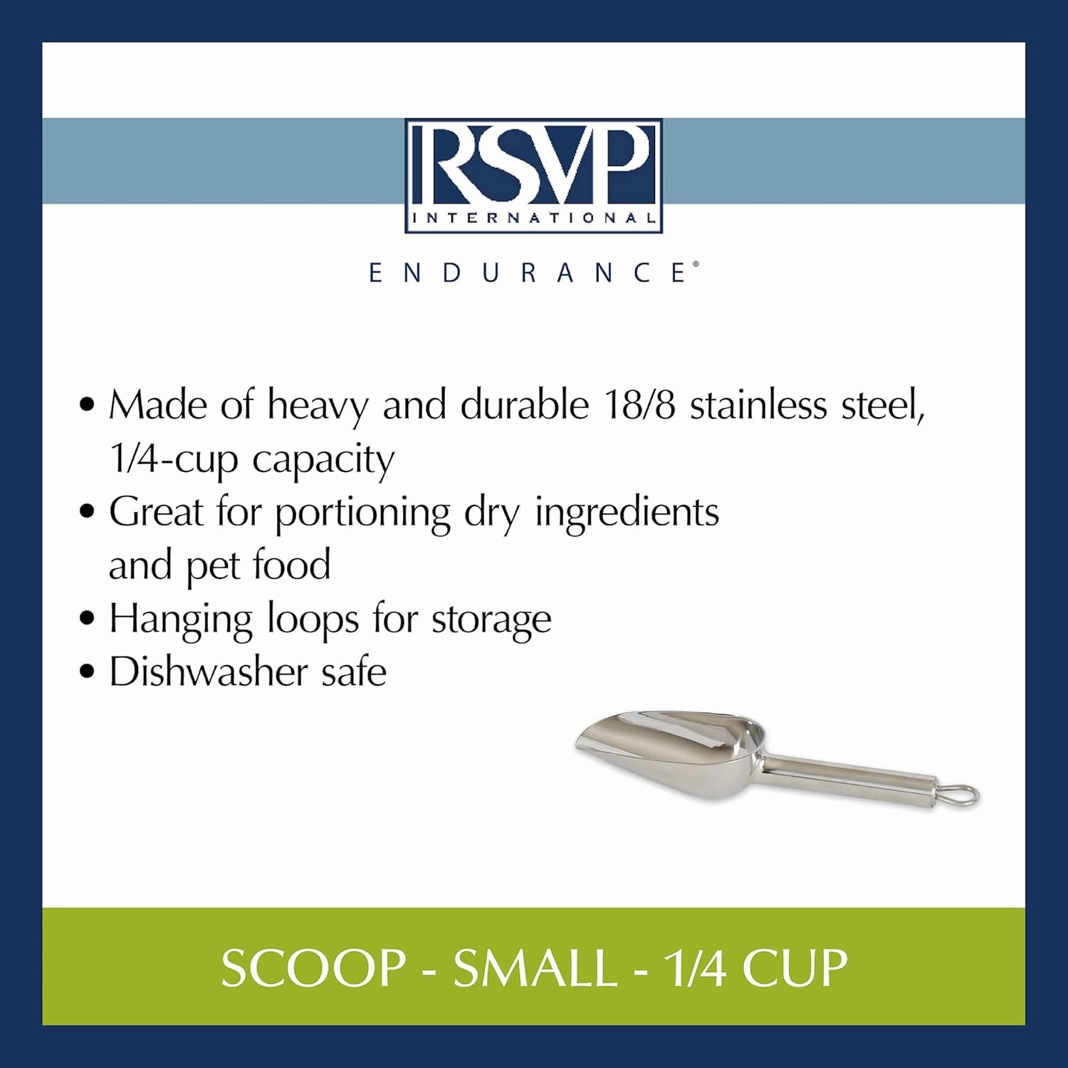 RSVP International Endurance Stainless Steel Measuring Scoop Collection, 0.25-Cup