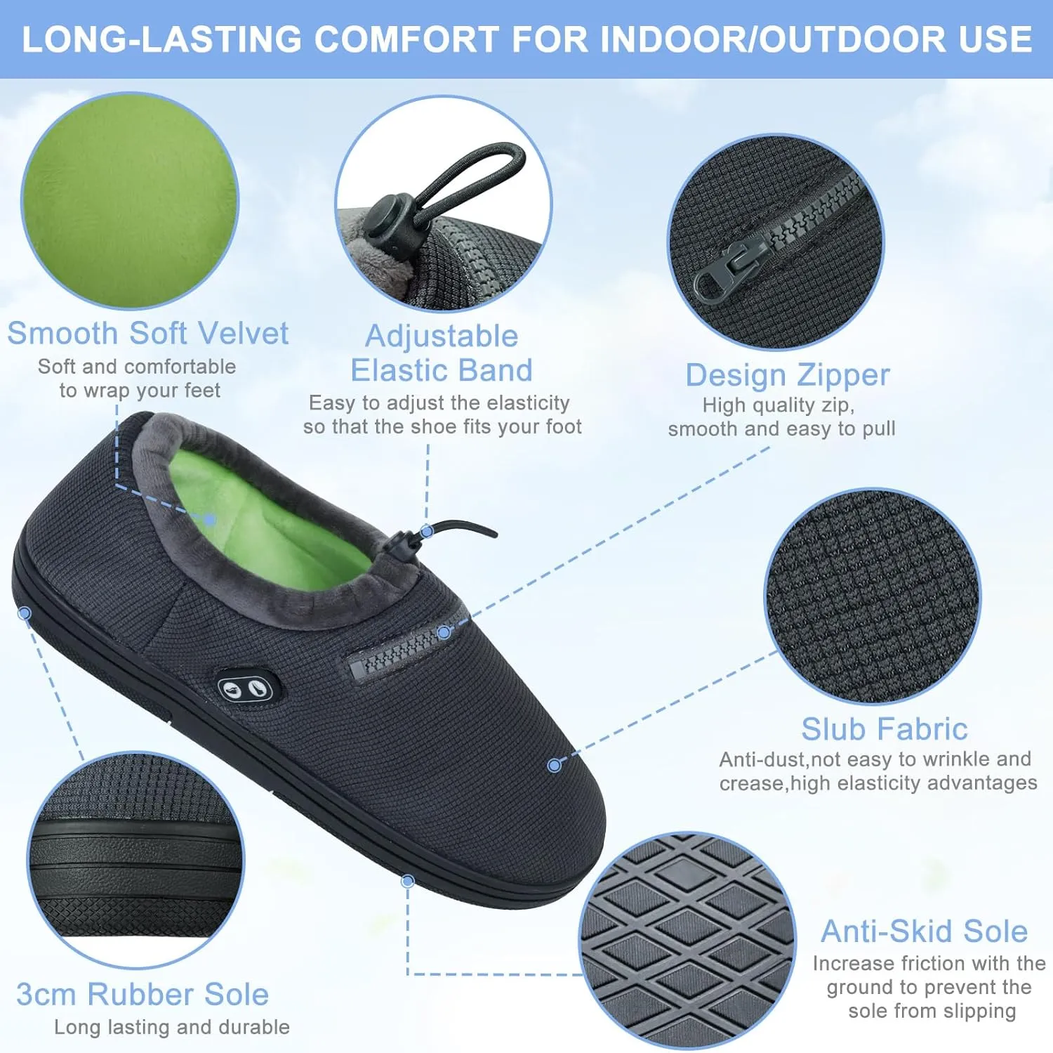 RTDEP Electric Foot Warmer with 5000mAh Battery, Heated Slippers for Women & Men, Dual Independent Switch Heated Shoes for Winter Warm