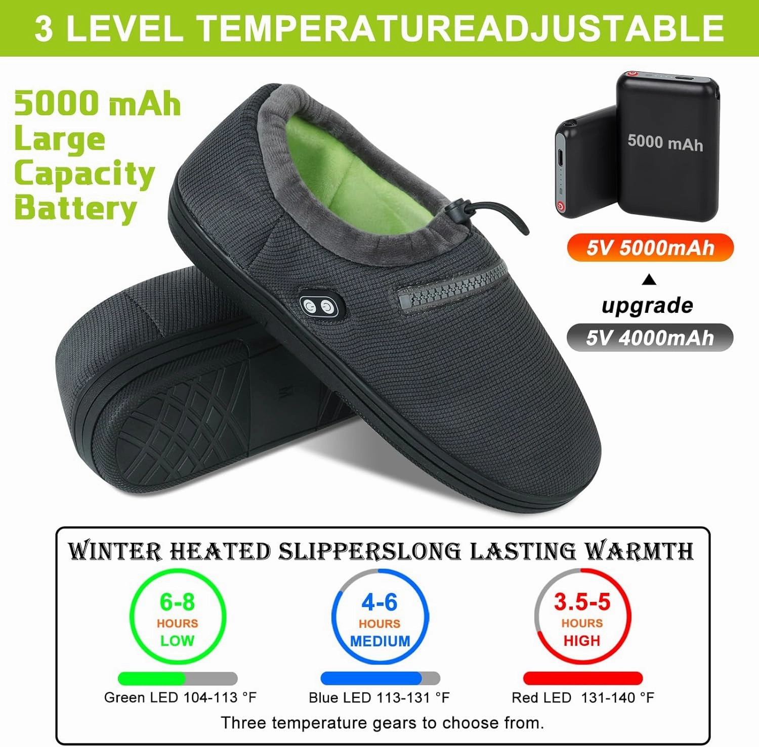 RTDEP Foot Warmer, Electric Foot Warmer with 5000mAh Battery, Heated Slippers Women Men, Heated Foot Warmer with Smart Dual Independent Switch Heated Shoes for Feet Warmers Winter Warm