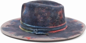 RUEDIGER Wide Brim Fedora Hats for Men Women 100% Wool Felt Panama Rancher Hat with Lightning Logo Distressed/Burned Handmade