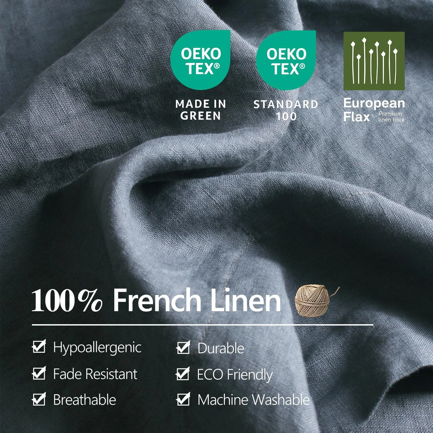S VICTORY SYMBOL 100% Organic French Linen Sheet Set King Size,Natural Flax Bedding Set,Stone Washed Linen Bed Sheets 4 Pieces Ultra Soft Moisture Wicking(Silver Grey)