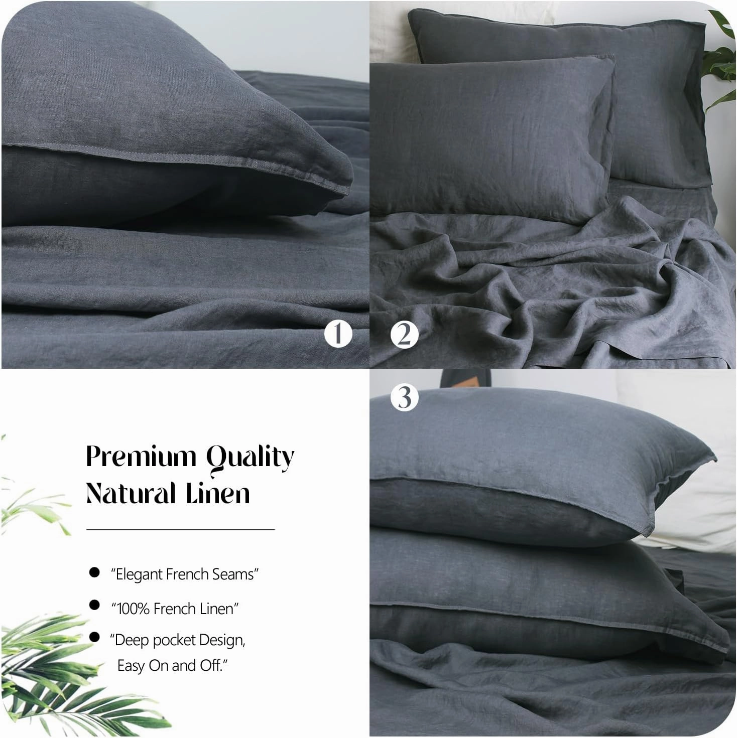 S VICTORY SYMBOL 100% Organic French Linen Sheet Set King Size,Natural Flax Bedding Set,Stone Washed Linen Bed Sheets 4 Pieces Ultra Soft Moisture Wicking(Silver Grey)