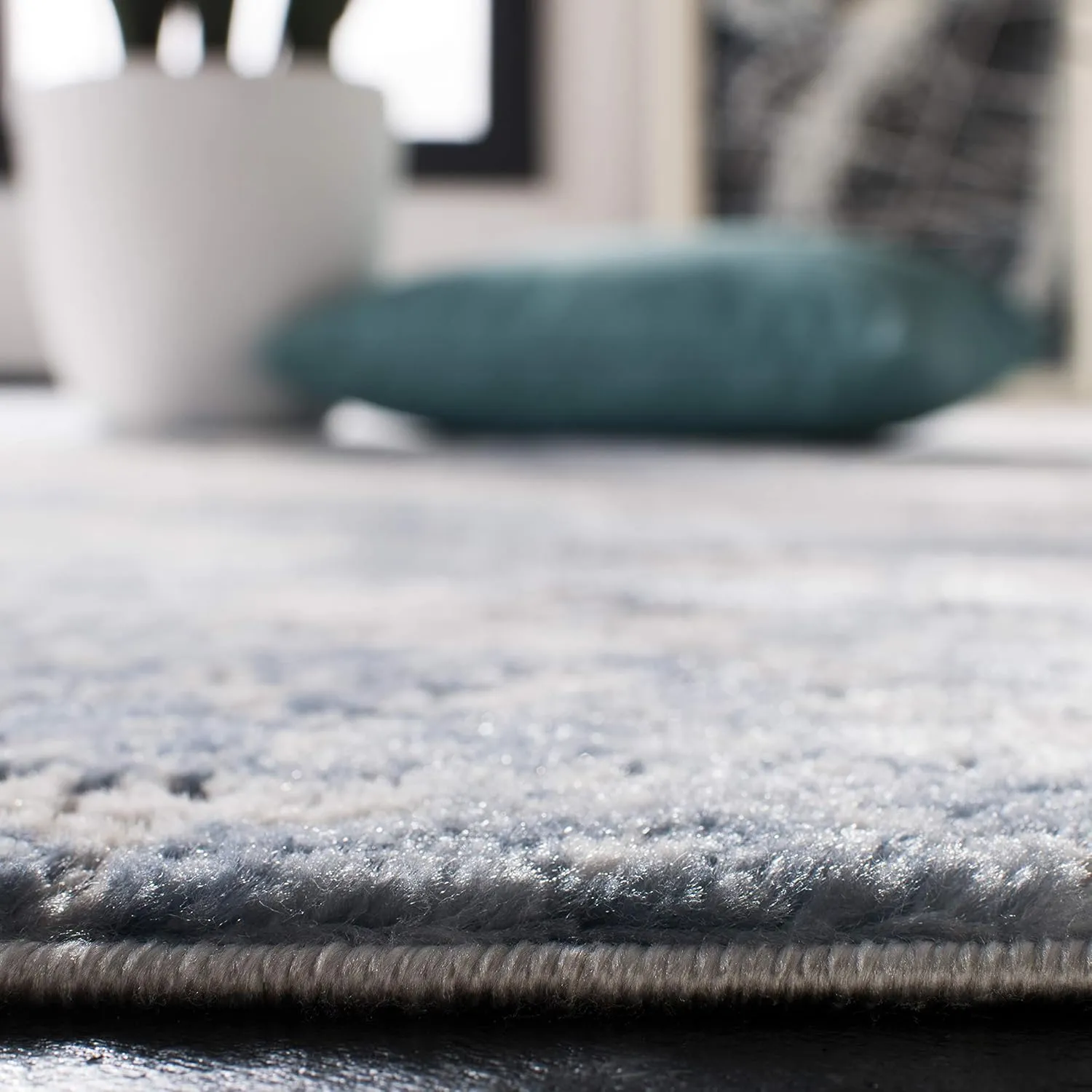 SAFAVIEH Amelia Collection Area Rug - 9' Square, Grey & Blue, Modern Abstract Design, Non-Shedding & Easy Care, Ideal for High Traffic Areas in Living Room, Bedroom (ALA705F)