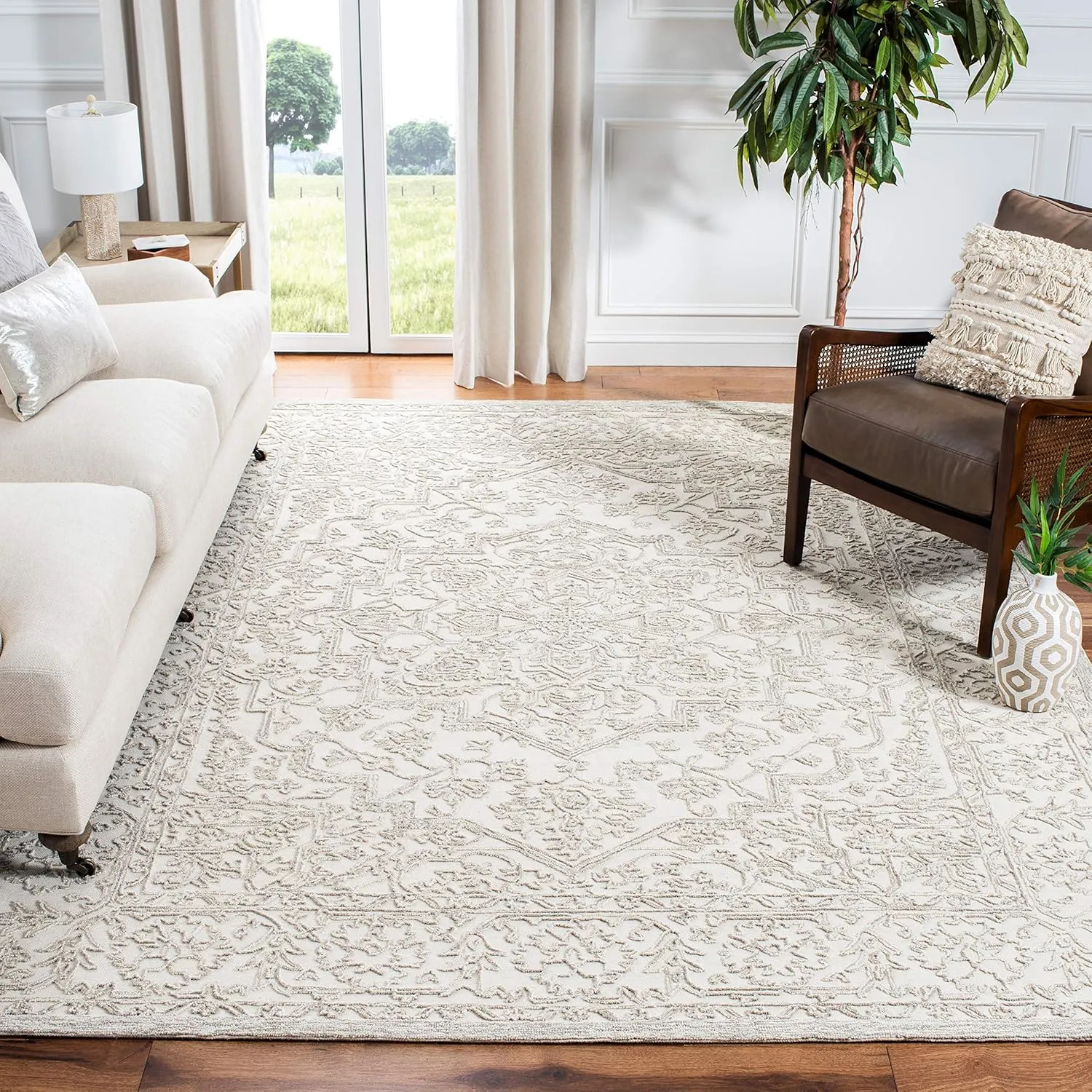 SAFAVIEH Area Rug 8x10 - Trace Collection - Large - Ivory & Natural, Handmade Wool, Ideal for Living Room, Bedroom, Office, Dining Space (TRC302A)