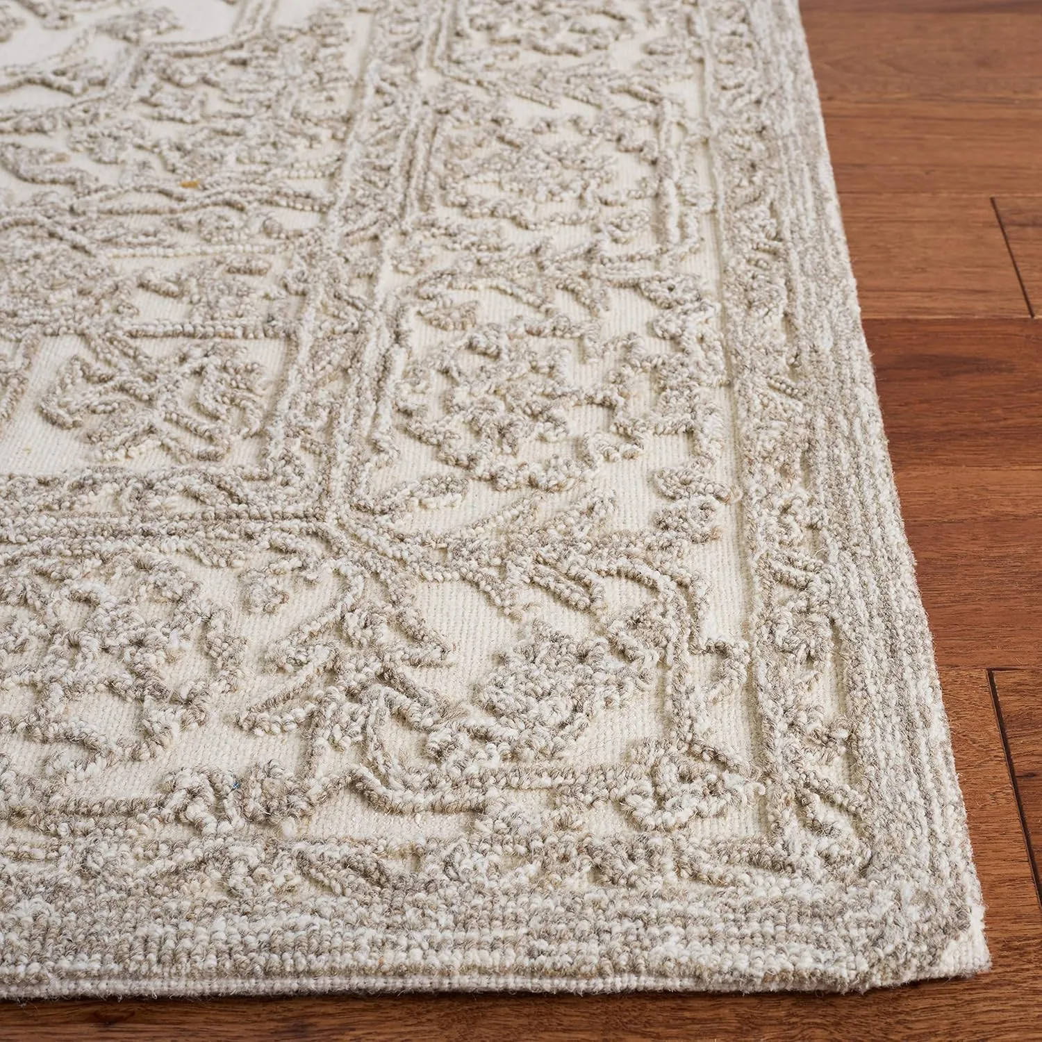 SAFAVIEH Area Rug 8x10 - Trace Collection - Large - Ivory & Natural, Handmade Wool, Ideal for Living Room, Bedroom, Office, Dining Space (TRC302A)