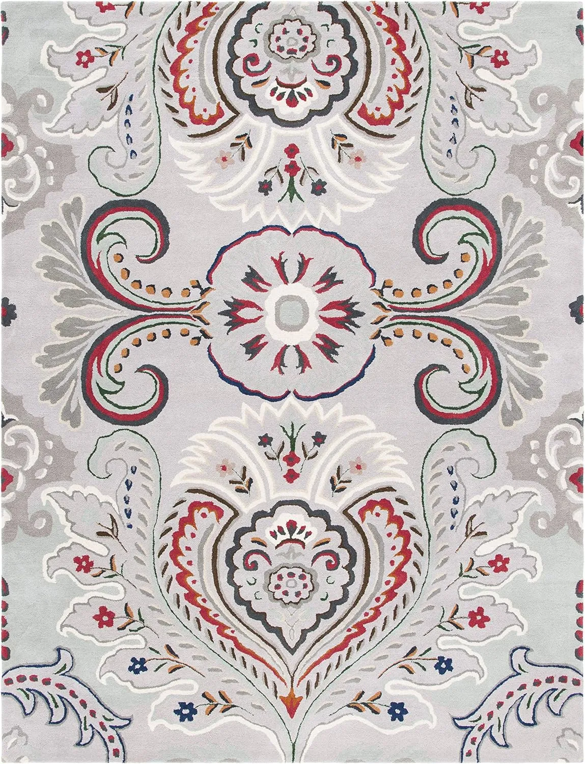 SAFAVIEH Bella Collection Area Rug - 9' x 12', Grey & Red, Handmade Boho Wool, Ideal for High Traffic Areas in Living Room, Bedroom (BEL118F)