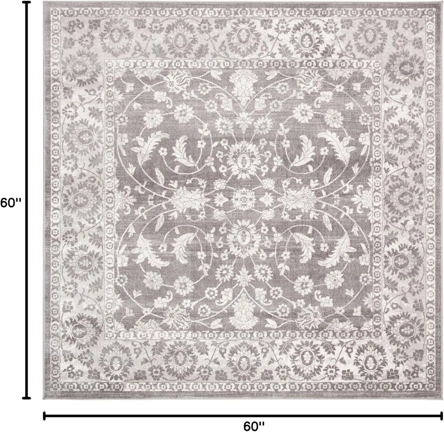 SAFAVIEH Brentwood Collection 5' Square Cream/Grey BNT844B Traditional Oriental Non-Shedding Living Room Bedroom Area Rug