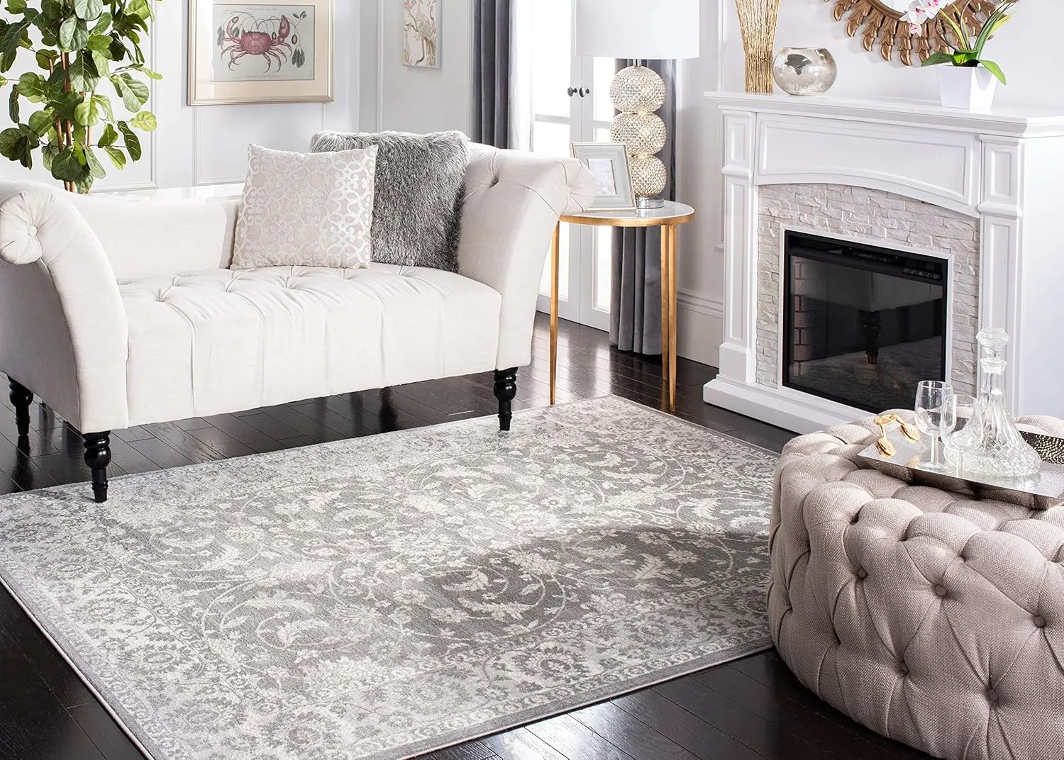 SAFAVIEH Brentwood Collection 5' Square Cream/Grey BNT844B Traditional Oriental Non-Shedding Living Room Bedroom Area Rug