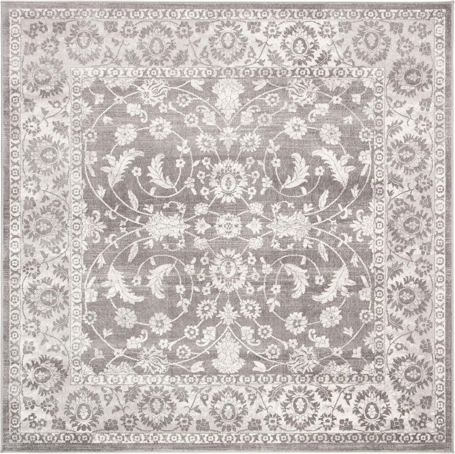 SAFAVIEH Brentwood Collection 5' Square Cream/Grey BNT844B Traditional Oriental Non-Shedding Living Room Bedroom Area Rug