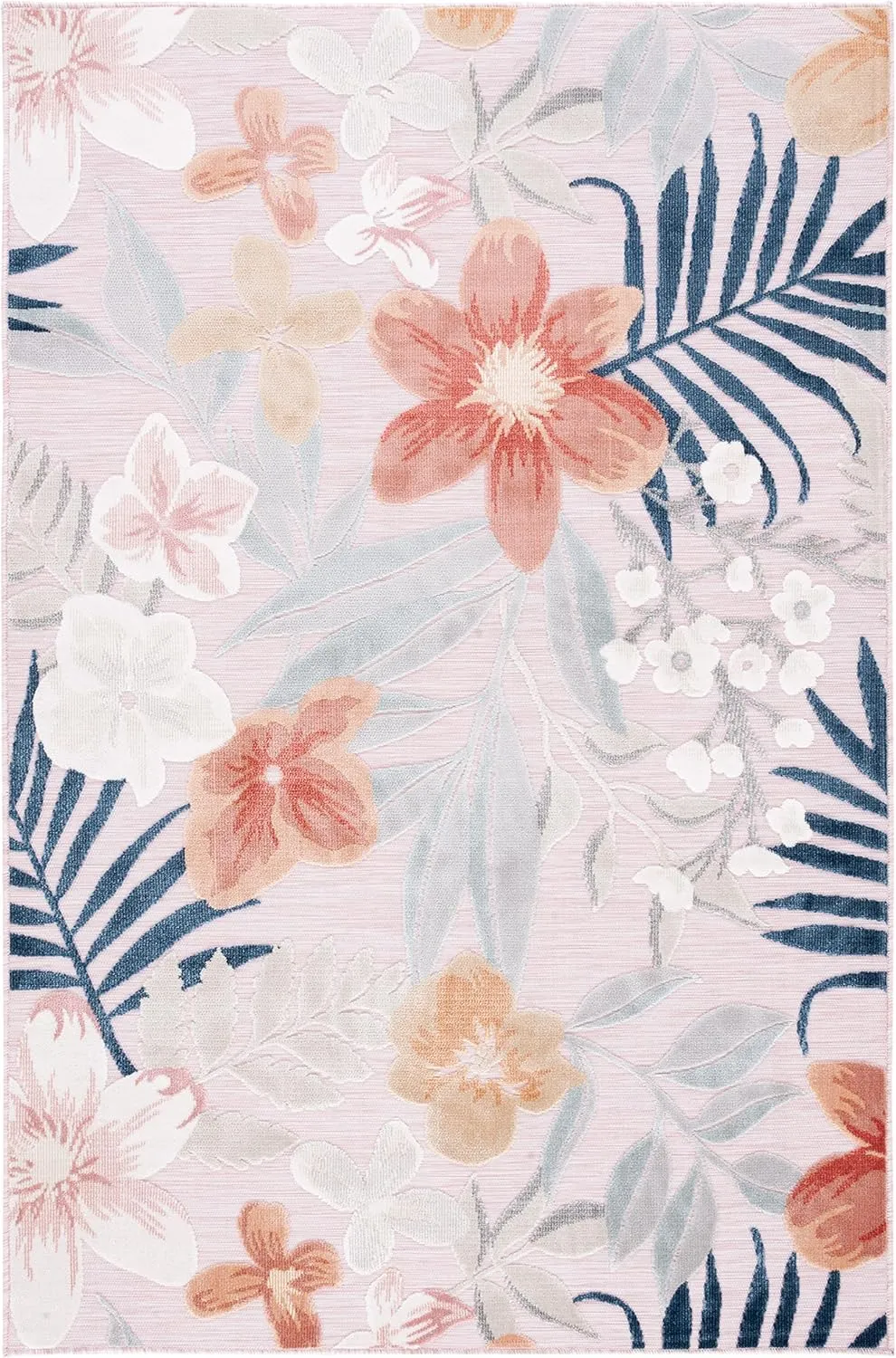 SAFAVIEH Cabana Collection Area Rug - 9' x 12', Pink & Grey, Floral Tropical Design, Non-Shedding & Easy Care, Indoor/Outdoor & Washable-Ideal for Patio, Backyard, Mudroom (CBN454F)