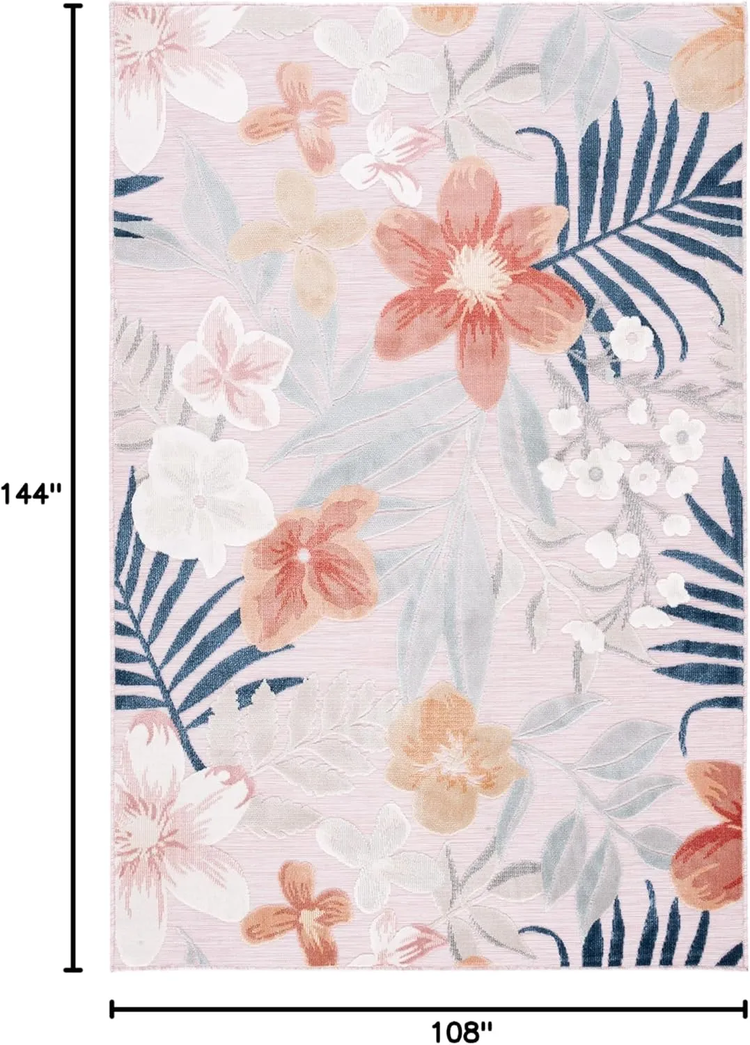 SAFAVIEH Cabana Collection Area Rug - 9' x 12', Pink & Grey, Floral Tropical Design, Non-Shedding & Easy Care, Indoor/Outdoor & Washable-Ideal for Patio, Backyard, Mudroom (CBN454F)