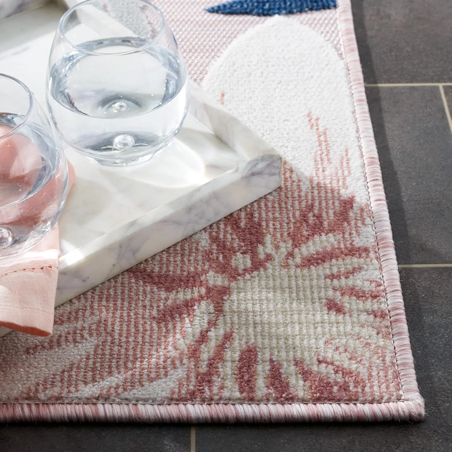 SAFAVIEH Cabana Collection Area Rug - 9' x 12', Pink & Grey, Floral Tropical Design, Non-Shedding & Easy Care, Indoor/Outdoor & Washable-Ideal for Patio, Backyard, Mudroom (CBN454F)