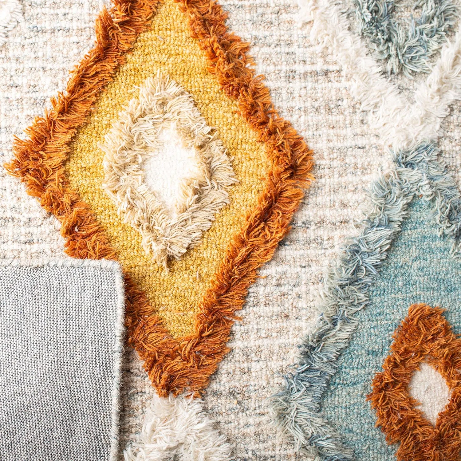 SAFAVIEH Kenya Collection Area Rug - 5' x 8', Grey & Blue, Handmade Moroccan Boho Tribal Wool, Ideal for High Traffic Areas in Living Room, Bedroom (KNY665F)
