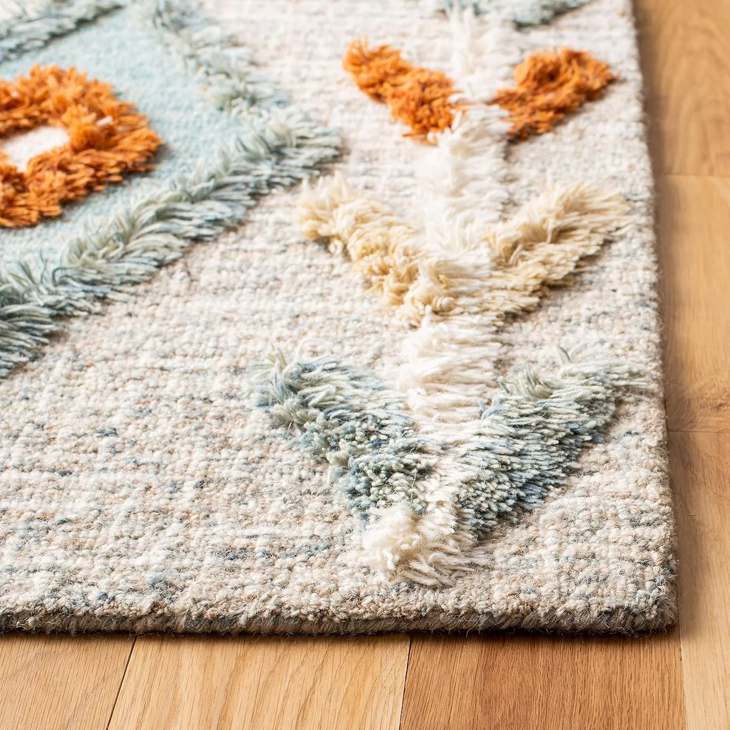 SAFAVIEH Kenya Collection Area Rug - 5' x 8', Grey & Blue, Handmade Moroccan Boho Tribal Wool, Ideal for High Traffic Areas in Living Room, Bedroom (KNY665F)