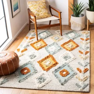SAFAVIEH Kenya Collection Area Rug - 5' x 8', Grey & Blue, Handmade Moroccan Boho Tribal Wool, Ideal for High Traffic Areas in Living Room, Bedroom (KNY665F)