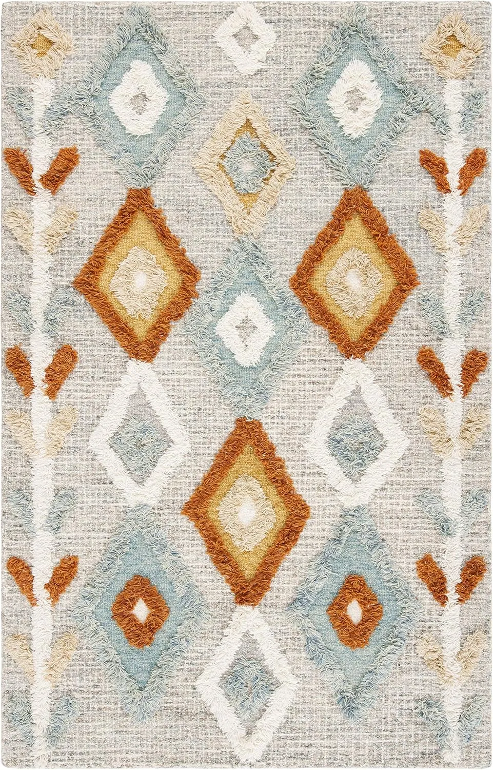 SAFAVIEH Kenya Collection Area Rug - 5' x 8', Grey & Blue, Handmade Moroccan Boho Tribal Wool, Ideal for High Traffic Areas in Living Room, Bedroom (KNY665F)