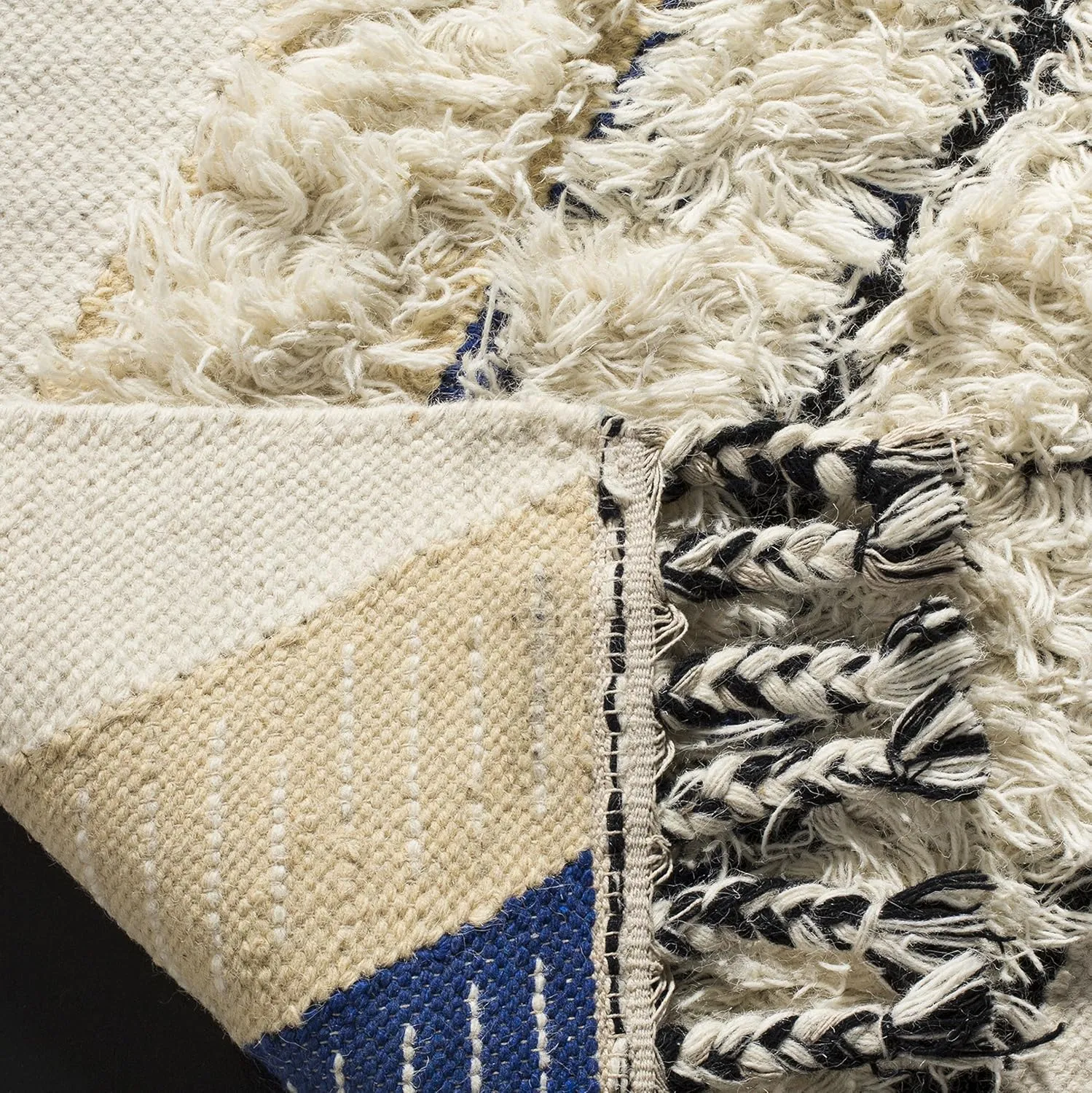 SAFAVIEH Kenya Collection Runner Rug - 2'3" x 6', Ivory & Black Blue, Hand-Knotted Moroccan Tribal Tassel Wool, Ideal for High Traffic Areas in Living Room, Bedroom (KNY905A)