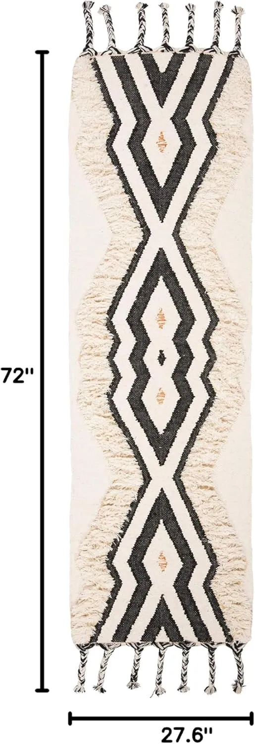 SAFAVIEH Kenya Collection Runner Rug - 2'3" x 6', Ivory & Black Blue, Hand-Knotted Moroccan Tribal Tassel Wool, Ideal for High Traffic Areas in Living Room, Bedroom (KNY905A)