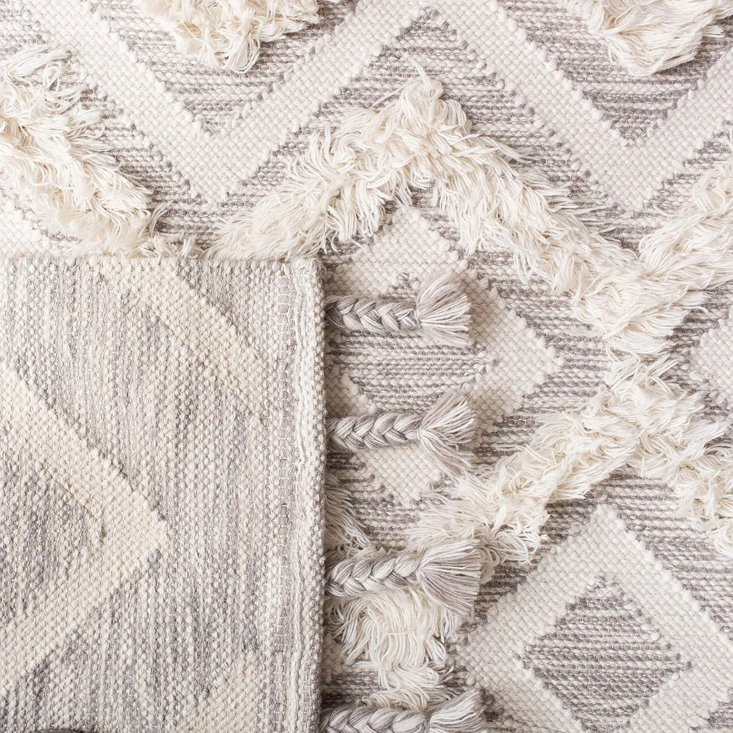 SAFAVIEH Kenya Collection Runner Rug - 2'3" x 8', Ivory & Grey, Handmade Moroccan Boho Tribal Tassel Wool, Ideal for High Traffic Areas in Living Room, Bedroom (KNY957A)