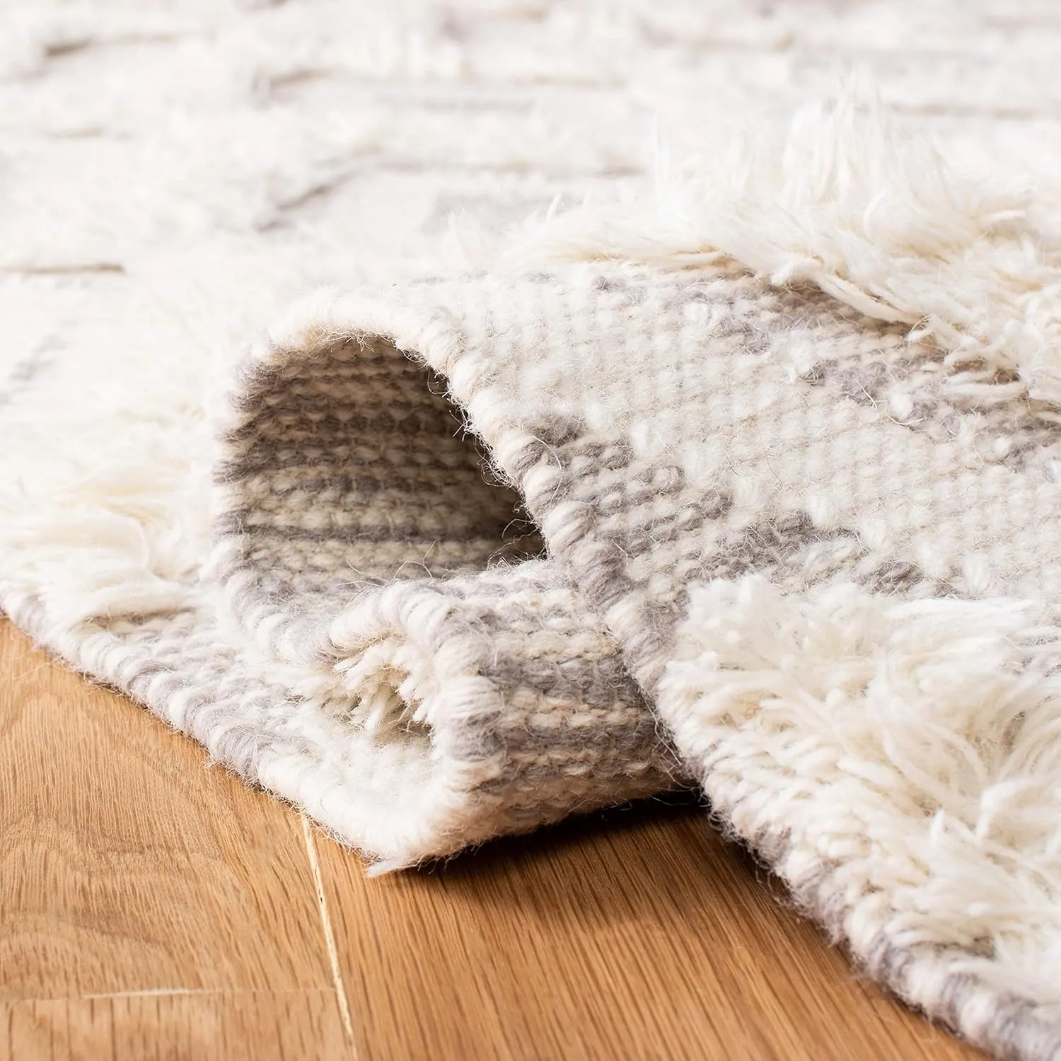SAFAVIEH Kenya Collection Runner Rug - 2'3" x 8', Ivory & Grey, Handmade Moroccan Boho Tribal Tassel Wool, Ideal for High Traffic Areas in Living Room, Bedroom (KNY957A)