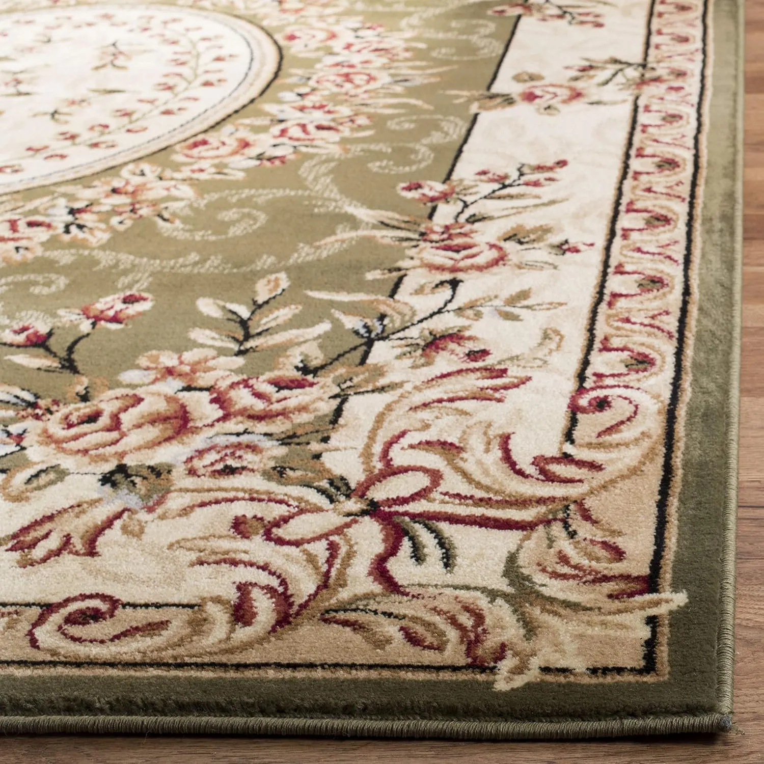 SAFAVIEH Lyndhurst Collection Area Rug - 9' x 12', Sage & Ivory, Traditional European Medallion Design, Non-Shedding & Easy Care, Ideal for High Traffic Areas in Living Room, Bedroom (LNH328B)