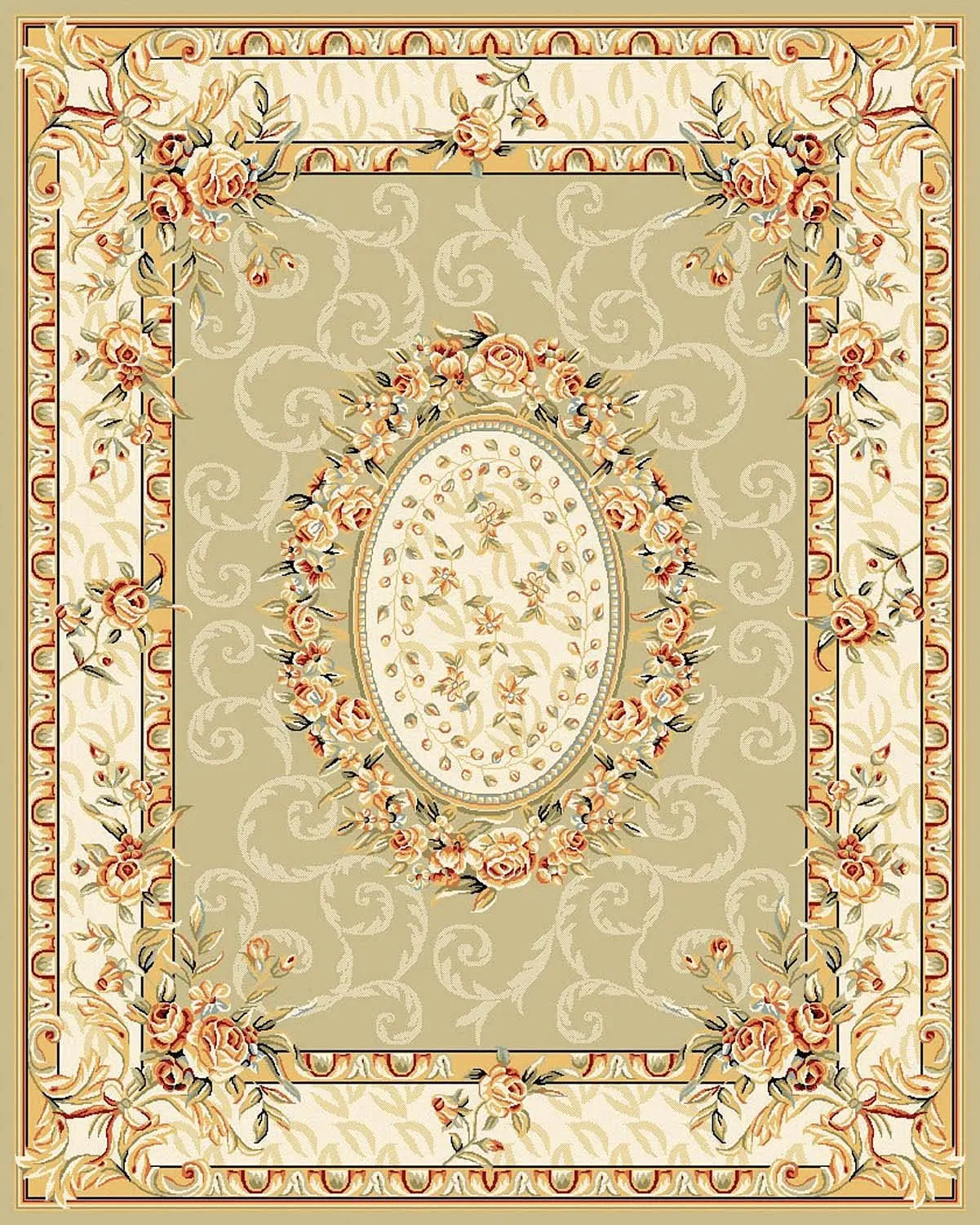 SAFAVIEH Lyndhurst Collection Area Rug - 9' x 12', Sage & Ivory, Traditional European Medallion Design, Non-Shedding & Easy Care, Ideal for High Traffic Areas in Living Room, Bedroom (LNH328B)