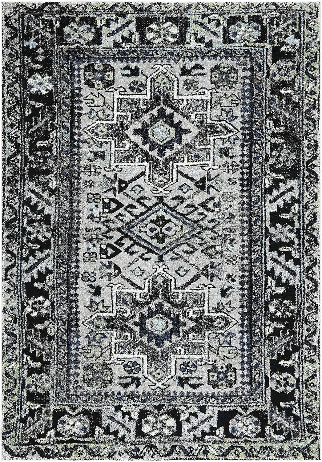 SAFAVIEH Vintage Hamadan Collection Area Rug - 6'7" x 9', Light Grey & Dark Grey, Traditional Oriental Design, Non-Shedding & Easy Care, Ideal for High Traffic Areas in Living Room, Bedroom (VTH211F)