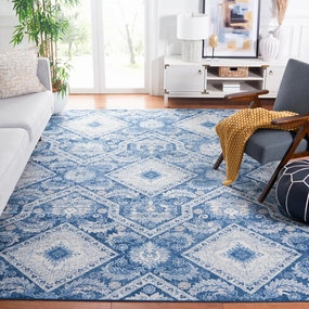 Safavieh Area Rug 8x10 - Brentwood Collection - Large - Blue & Ivory, Diamond Damask Design, Non-Shedding & Easy Cleaning, Ideal for Living Room, Bedroom, Office, Dining Space (BNT827M)