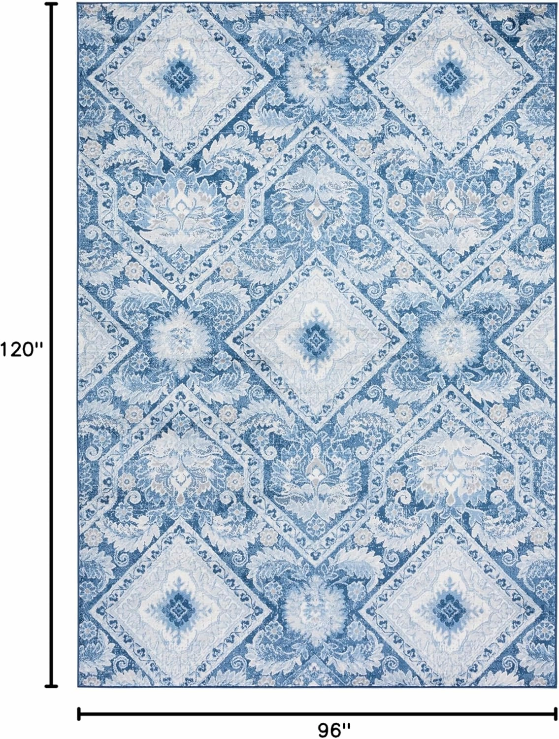 Safavieh Area Rug 8x10 - Brentwood Collection - Large - Blue & Ivory, Diamond Damask Design, Non-Shedding & Easy Cleaning, Ideal for Living Room, Bedroom, Office, Dining Space (BNT827M)