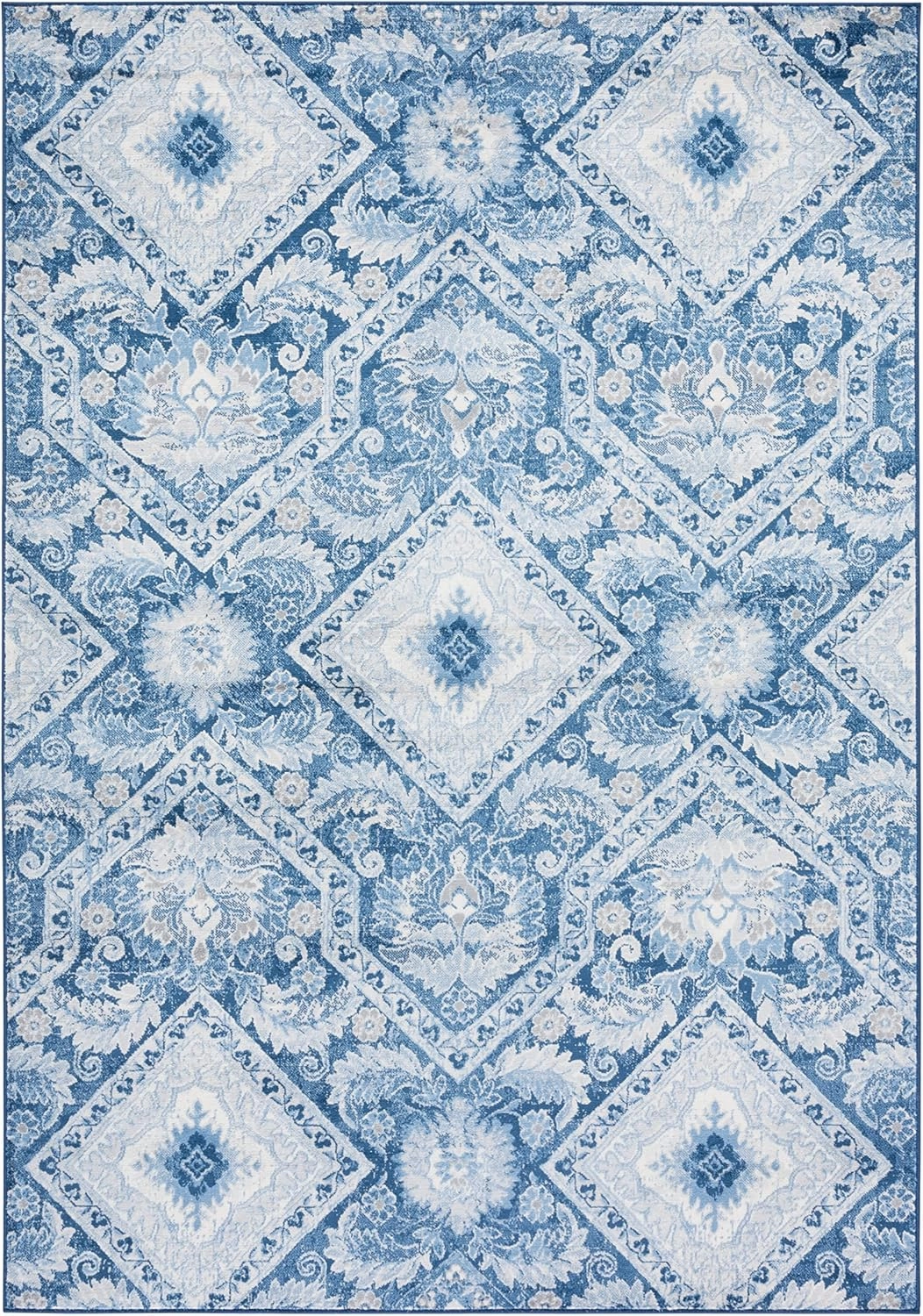 Safavieh Area Rug 8x10 - Brentwood Collection - Large - Blue & Ivory, Diamond Damask Design, Non-Shedding & Easy Cleaning, Ideal for Living Room, Bedroom, Office, Dining Space (BNT827M)
