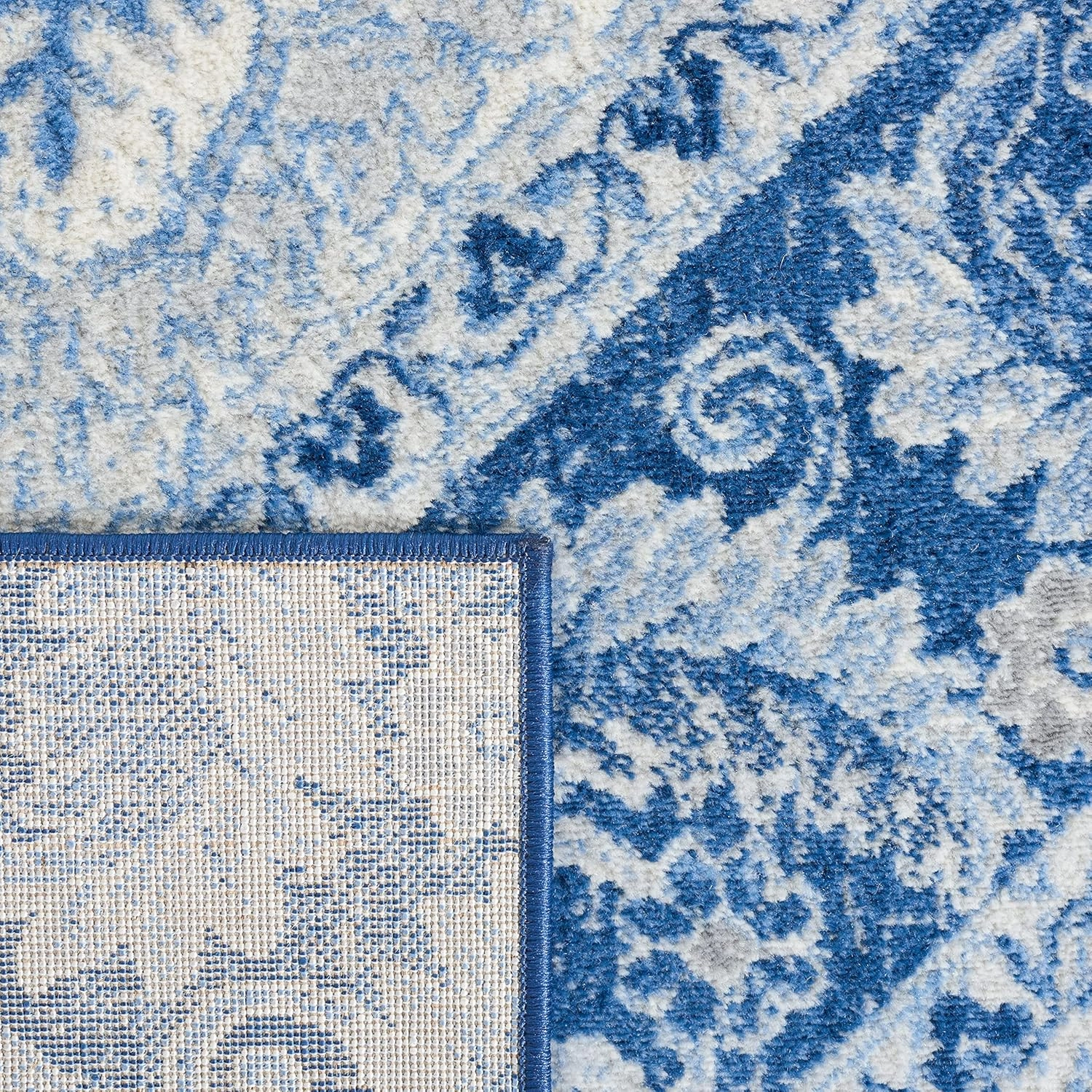 Safavieh Area Rug 8x10 - Brentwood Collection - Large - Blue & Ivory, Diamond Damask Design, Non-Shedding & Easy Cleaning, Ideal for Living Room, Bedroom, Office, Dining Space (BNT827M)