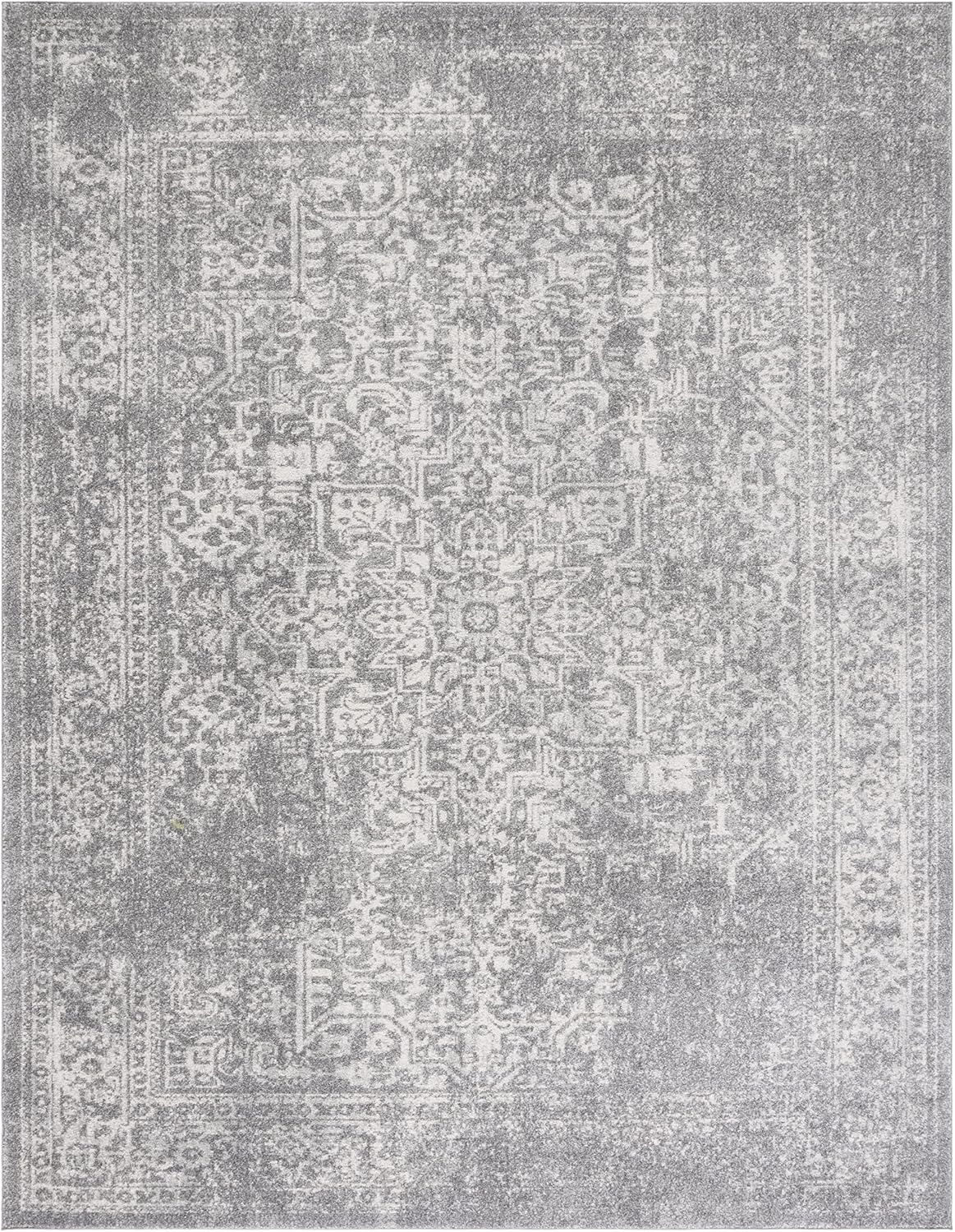 SAFAVIEH Area Rug 8x10 - Evoke Collection - Large - Silver & Ivory, Oriental Distressed Design, Non-Shedding & Easy Cleaning, Ideal for Living Room, Bedroom, Office, Dining Space (EVK256S)