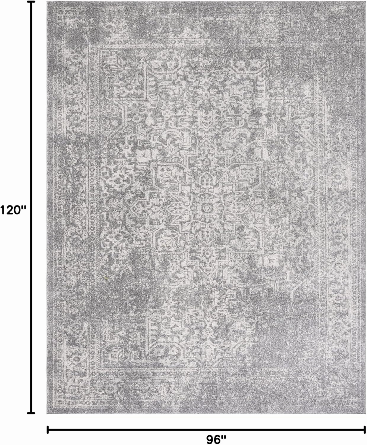 SAFAVIEH Area Rug 8x10 - Evoke Collection - Large - Silver & Ivory, Oriental Distressed Design, Non-Shedding & Easy Cleaning, Ideal for Living Room, Bedroom, Office, Dining Space (EVK256S)
