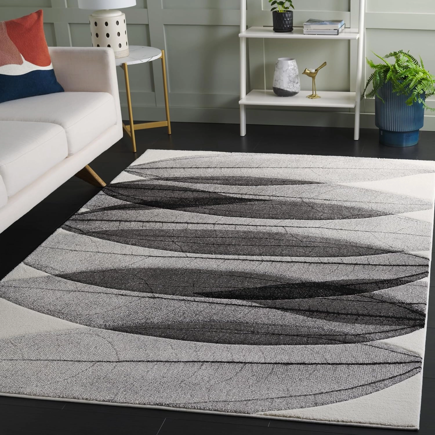SAFAVIEH Area Rug 8x10 - Hollywood Collection - Large - Ivory & Grey, Modern Design, Non-Shedding & Easy Cleaning, Ideal for Living Room, Bedroom, Office, Dining Space (HLW703D)