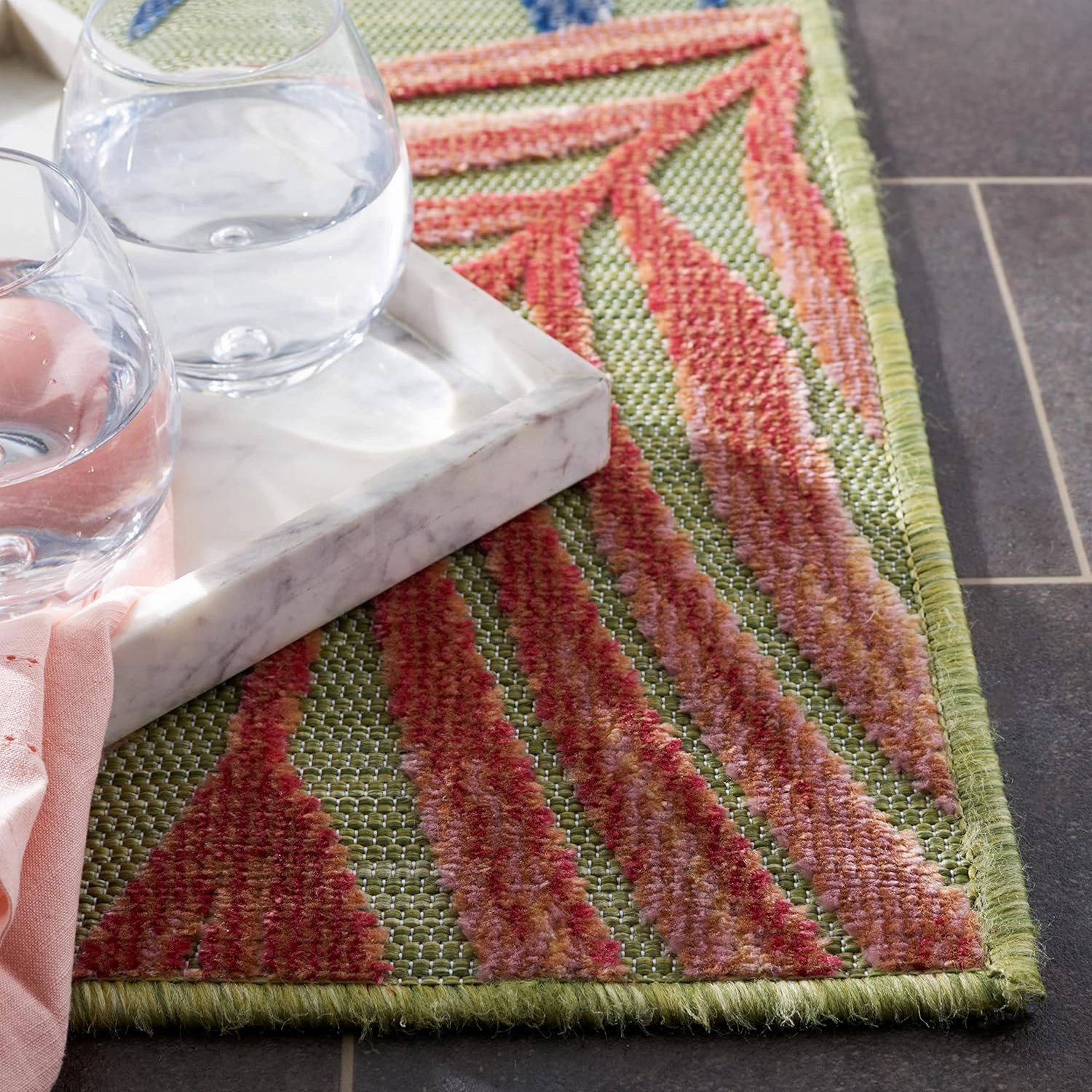 SAFAVIEH Area Rug 8x10 - Outdoor Cabana Collection - Large - Grey & Rust, Botanical Design, Weather Resistant & Washable, Ideal for Patio, Backyard, Mudroom, Deck, Dining Space (CBN458F)
