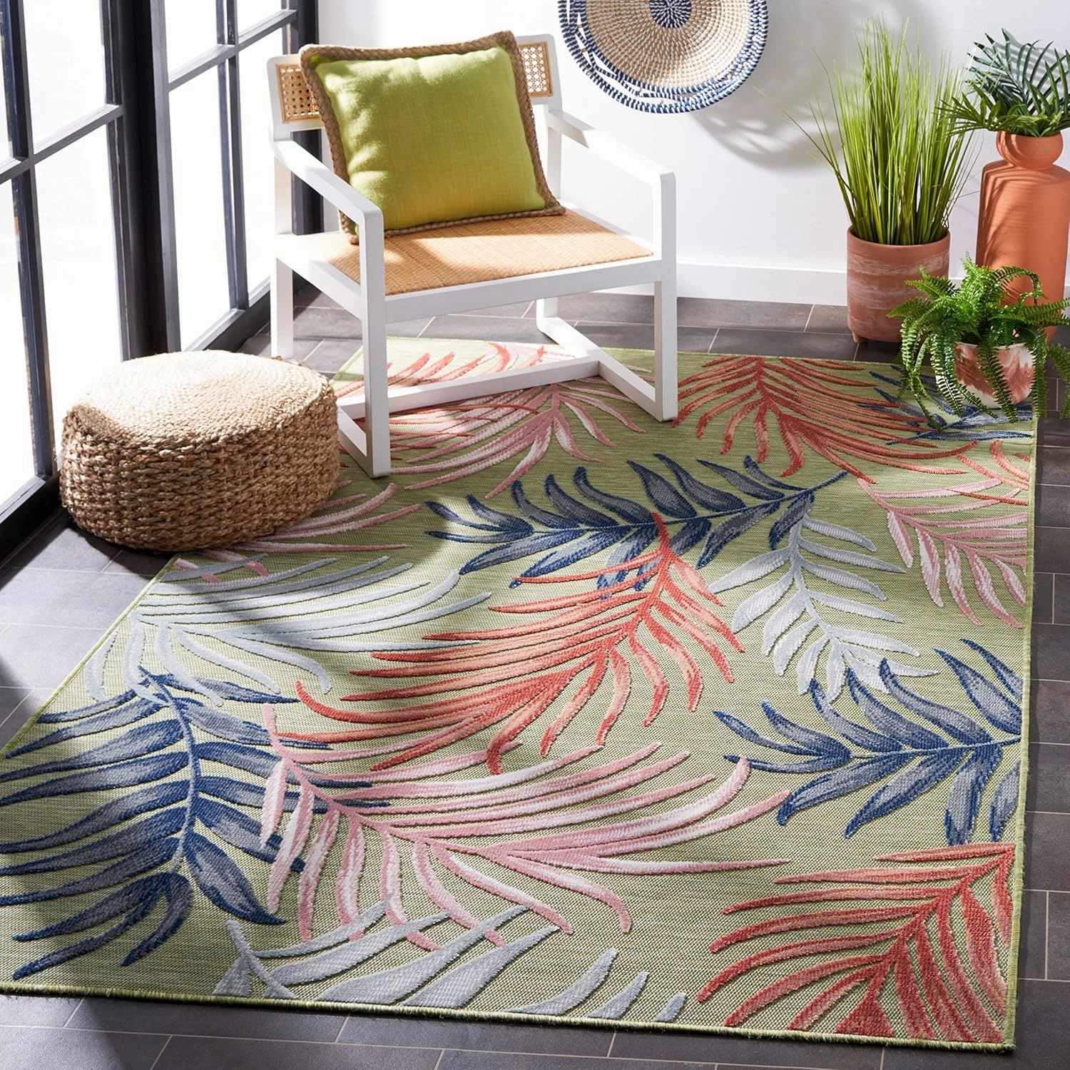 SAFAVIEH Area Rug 8x10 - Outdoor Cabana Collection - Large - Grey & Rust, Botanical Design, Weather Resistant & Washable, Ideal for Patio, Backyard, Mudroom, Deck, Dining Space (CBN458F)