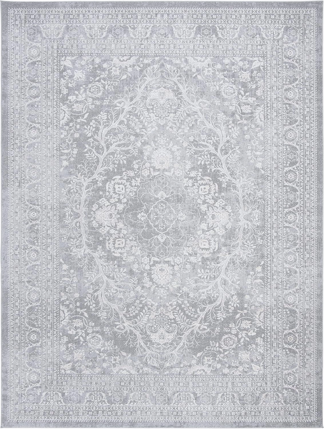 SAFAVIEH Area Rug 8x10 - Reflection Collection - Large - Light Grey & Cream, Non-Shedding & Easy Cleaning, Ideal for Living Room, Bedroom, Office, Dining Space (RFT668G)