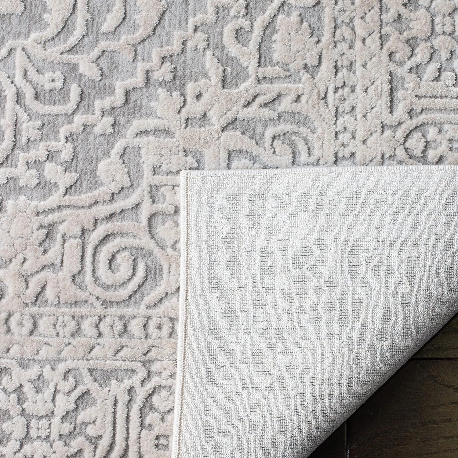 SAFAVIEH Area Rug 8x10 - Reflection Collection - Large - Light Grey & Cream, Non-Shedding & Easy Cleaning, Ideal for Living Room, Bedroom, Office, Dining Space (RFT670C)