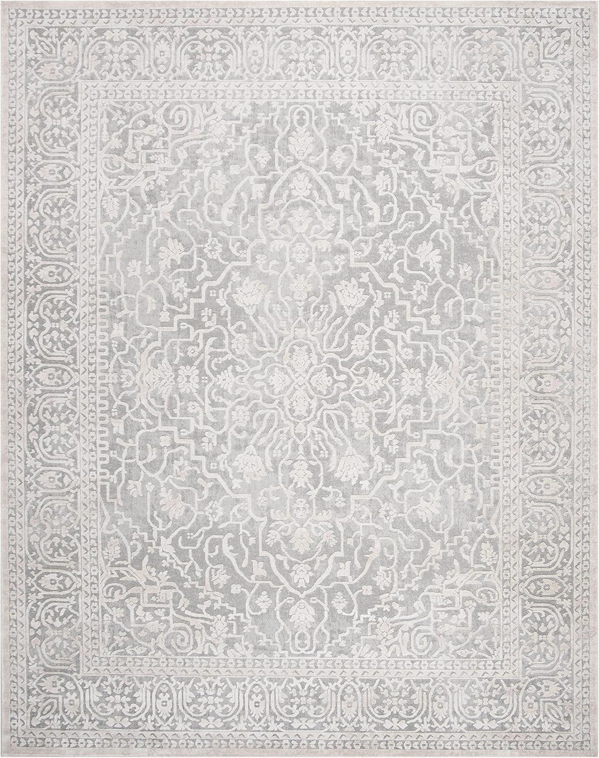 SAFAVIEH Area Rug 8x10 - Reflection Collection - Large - Light Grey & Cream, Non-Shedding & Easy Cleaning, Ideal for Living Room, Bedroom, Office, Dining Space (RFT670C)