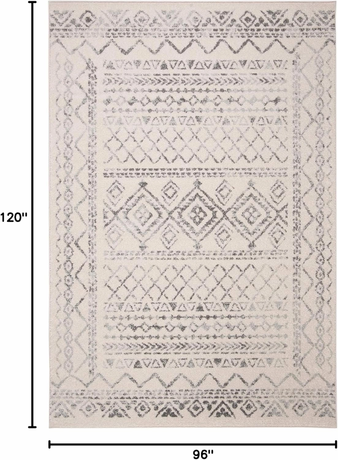 SAFAVIEH Area Rug 8x10 - Tulum Collection - Large - Ivory & Grey, Moroccan Boho Distressed Design, Non-Shedding & Easy Cleaning, Ideal for Living Room, Bedroom, Office, Dining Space (TUL268A)
