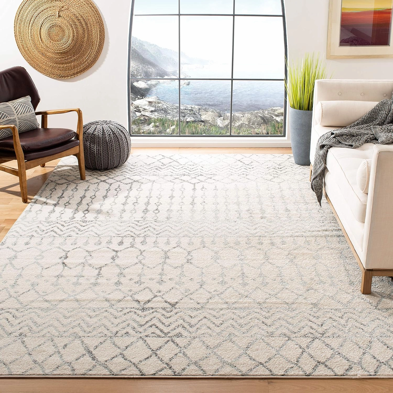 SAFAVIEH Area Rug 8x10 - Tulum Collection - Large - Ivory & Grey, Moroccan Boho Distressed Design, Non-Shedding & Easy Cleaning, Ideal for Living Room, Bedroom, Office, Dining Space (TUL270A)