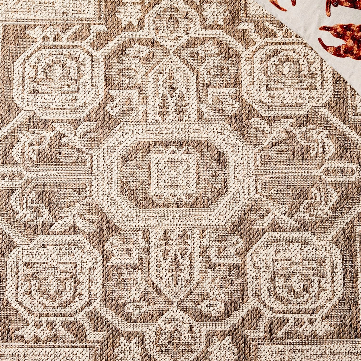 SAFAVIEH Beach House Collection 6'7" Square Beige/Cream BHS138B Indoor/ Outdoor Non-Shedding Easy Cleaning Patio Backyard Porch Deck Mudroom Area Rug