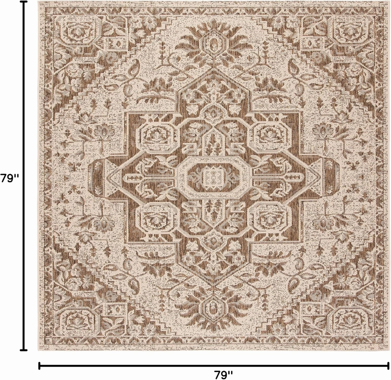 SAFAVIEH Beach House Collection 6'7" Square Beige/Cream BHS138B Indoor/ Outdoor Non-Shedding Easy Cleaning Patio Backyard Porch Deck Mudroom Area Rug