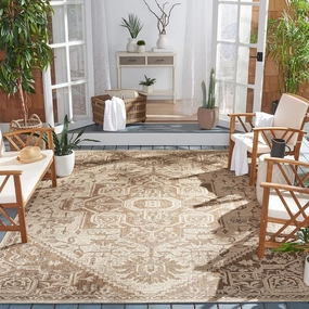 SAFAVIEH Beach House Collection 6'7" Square Beige/Cream BHS138B Indoor/ Outdoor Non-Shedding Easy Cleaning Patio Backyard Porch Deck Mudroom Area Rug