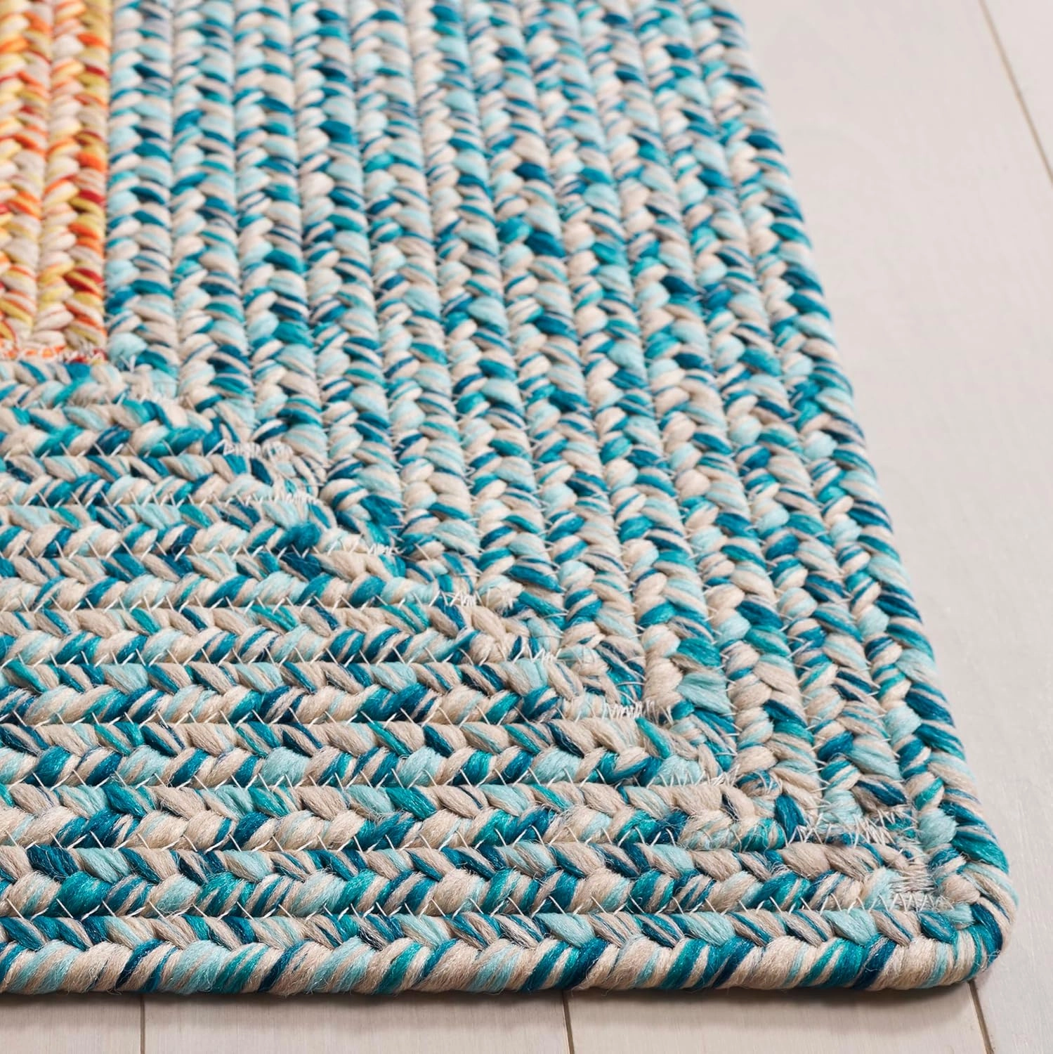 Safavieh Braided Collection Area Rug - 5' x 8', Aqua/Pink, Geometric Design, Machine Washable Indoor/Outdoor & Washable-Ideal for Patio, Backyard, Mudroom (BRD318J)